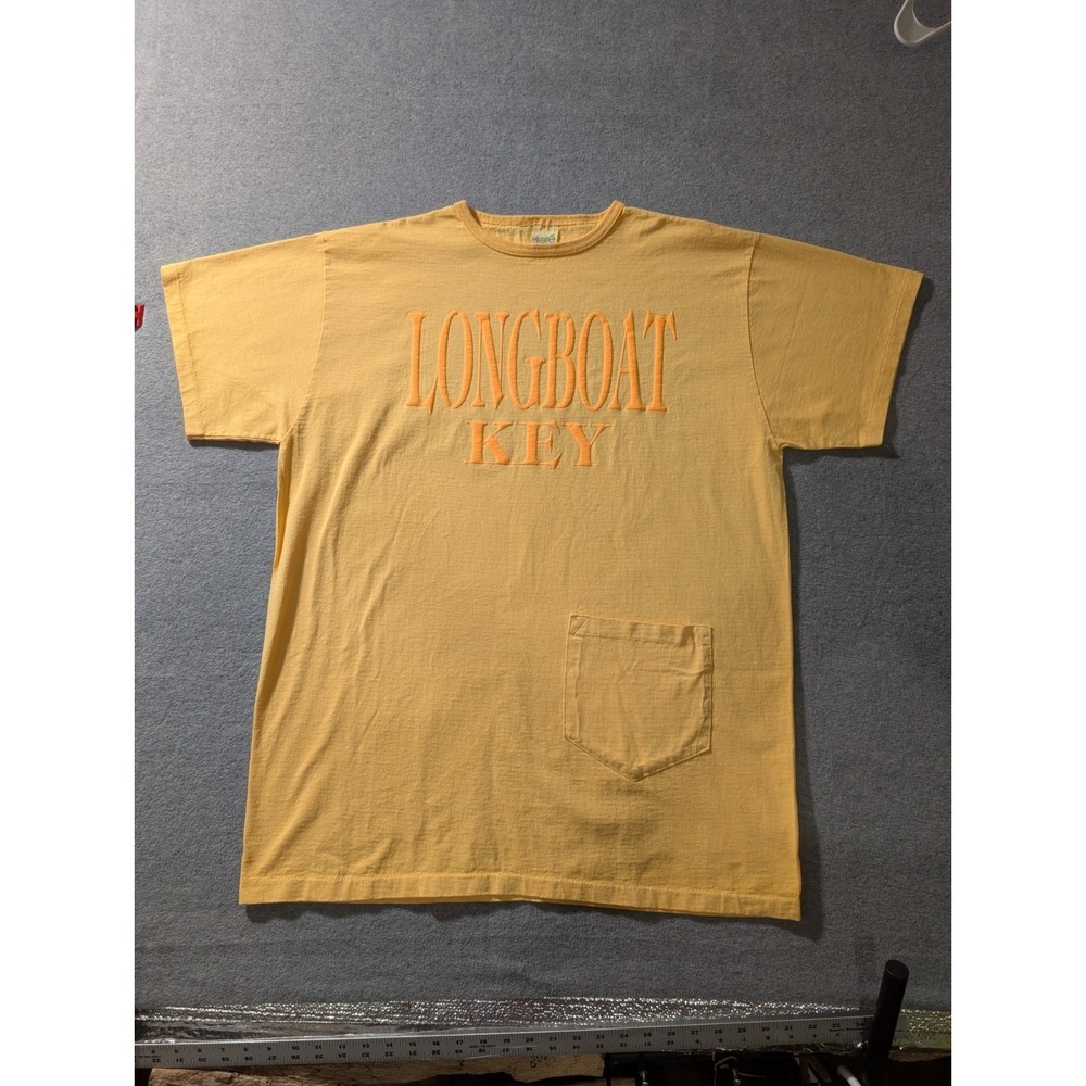 Vintage Longboat Key T Shirt USA Single Stitch‎ One Size Fits L XL Yellow Pocket